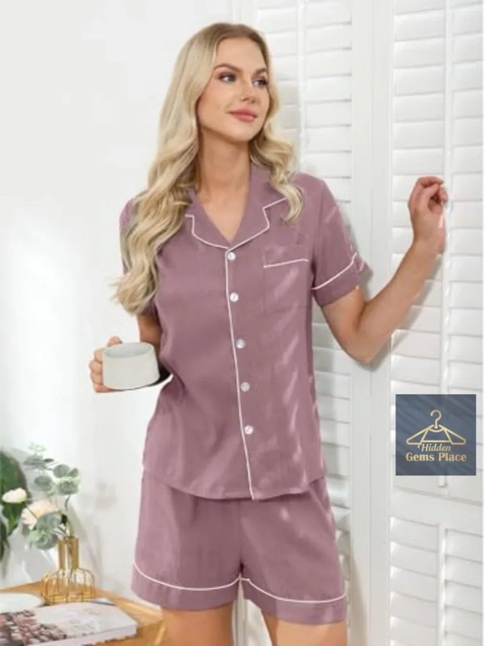 Matching Couples Pajama Set Button Up 2 Piece Lounge Sleepwear Short Set S-3XL
